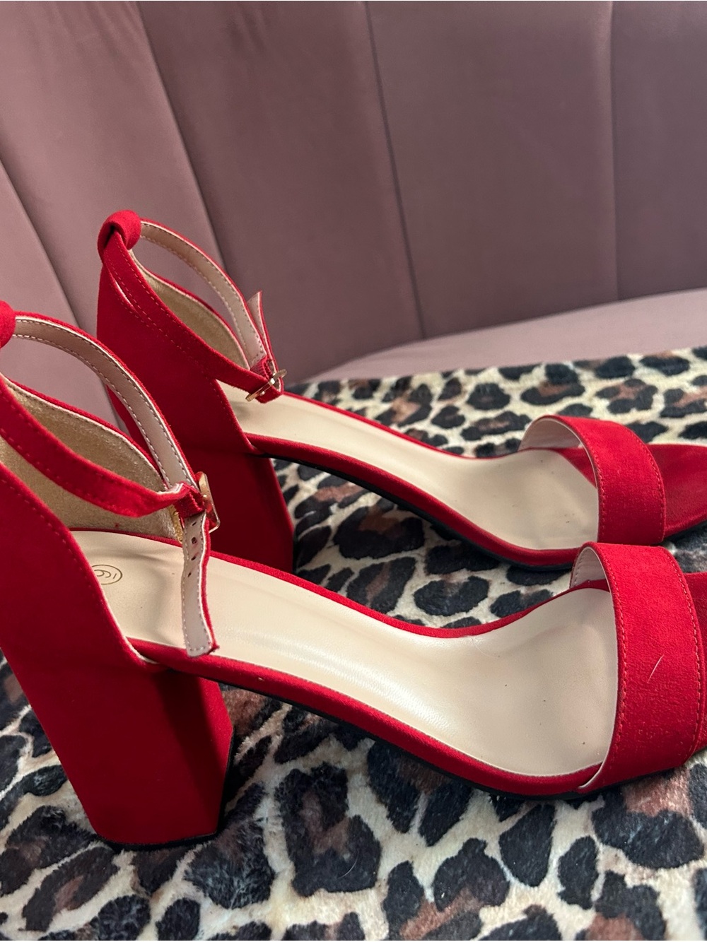 Red Block Heel Ankle Strap Sandals